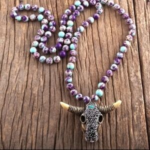 Bohemian Beaded Necklace with Bull Pendant